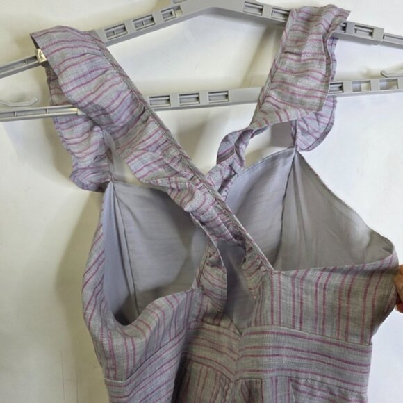 Anthropologie Stripe ruffle linen wideleg jumpsuit - Picture 8 of 13